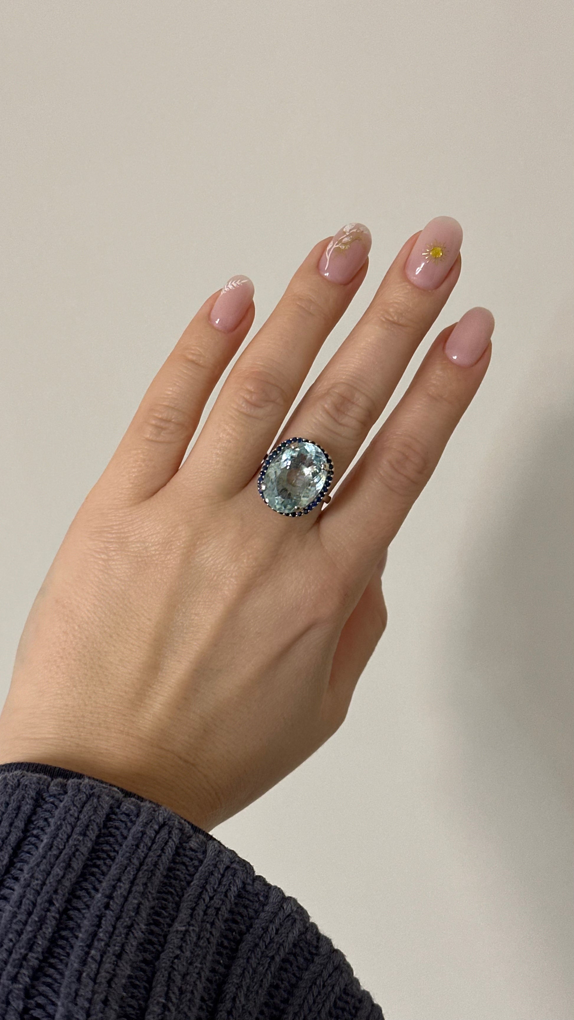 Silver Ring with Aquamarine and Blue Sapphires