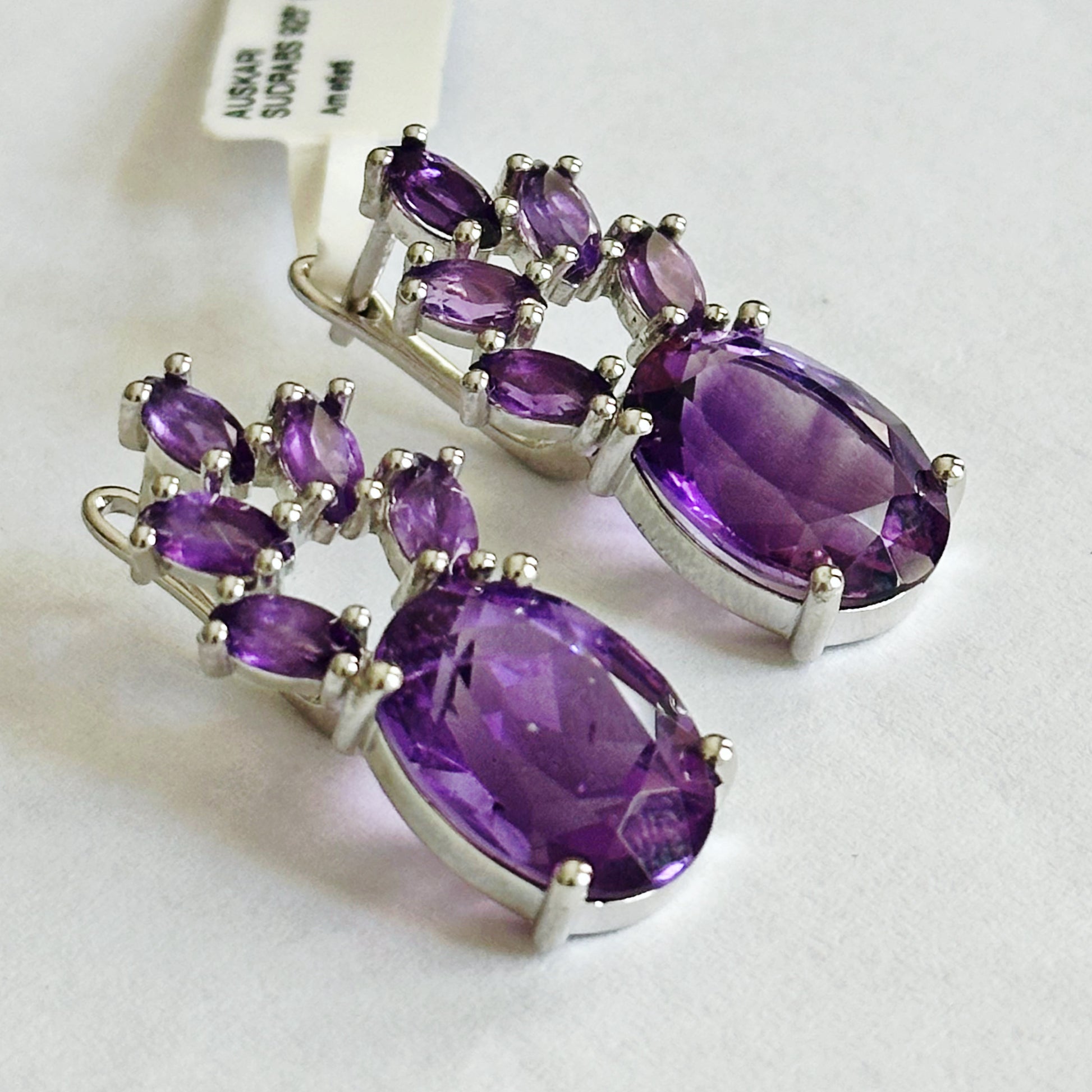 sterling silver earrings with amethysts, purple gemstone earrings 
