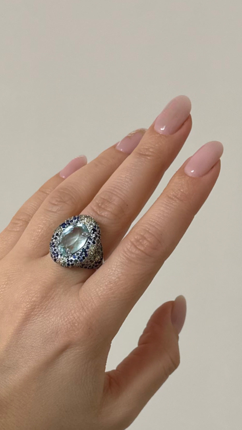 Silver Ring with Aquamarine and Multicoloured Sapphires