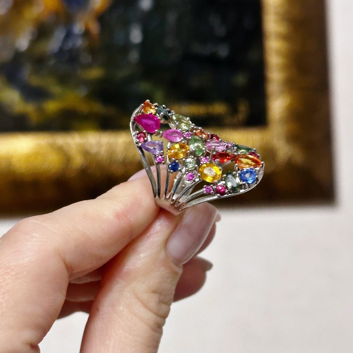 Sterling Silver Ring with Multicoloured Sapphires and Rubies