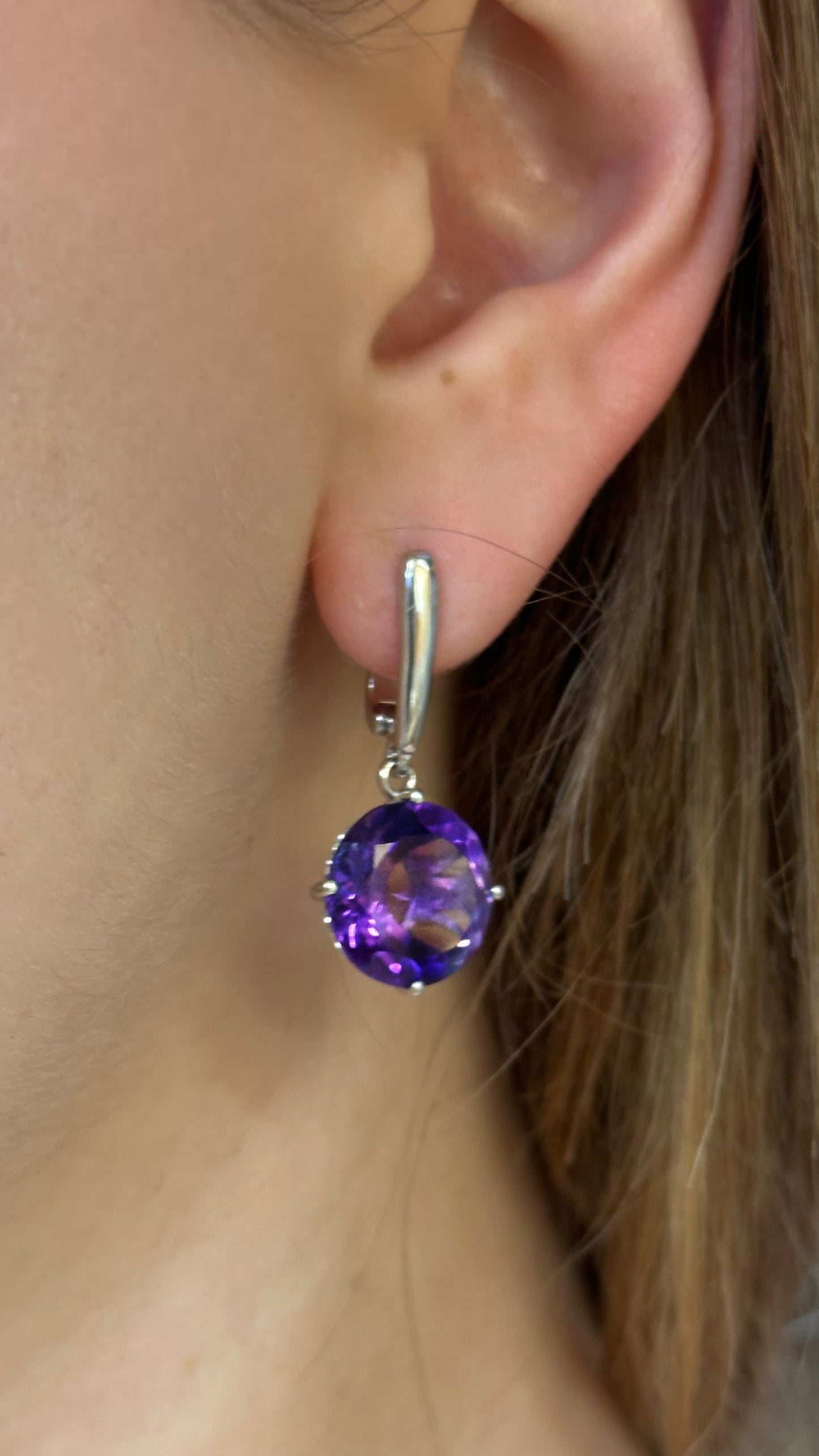 Sterling silver rhodium plated earrings with amethysts