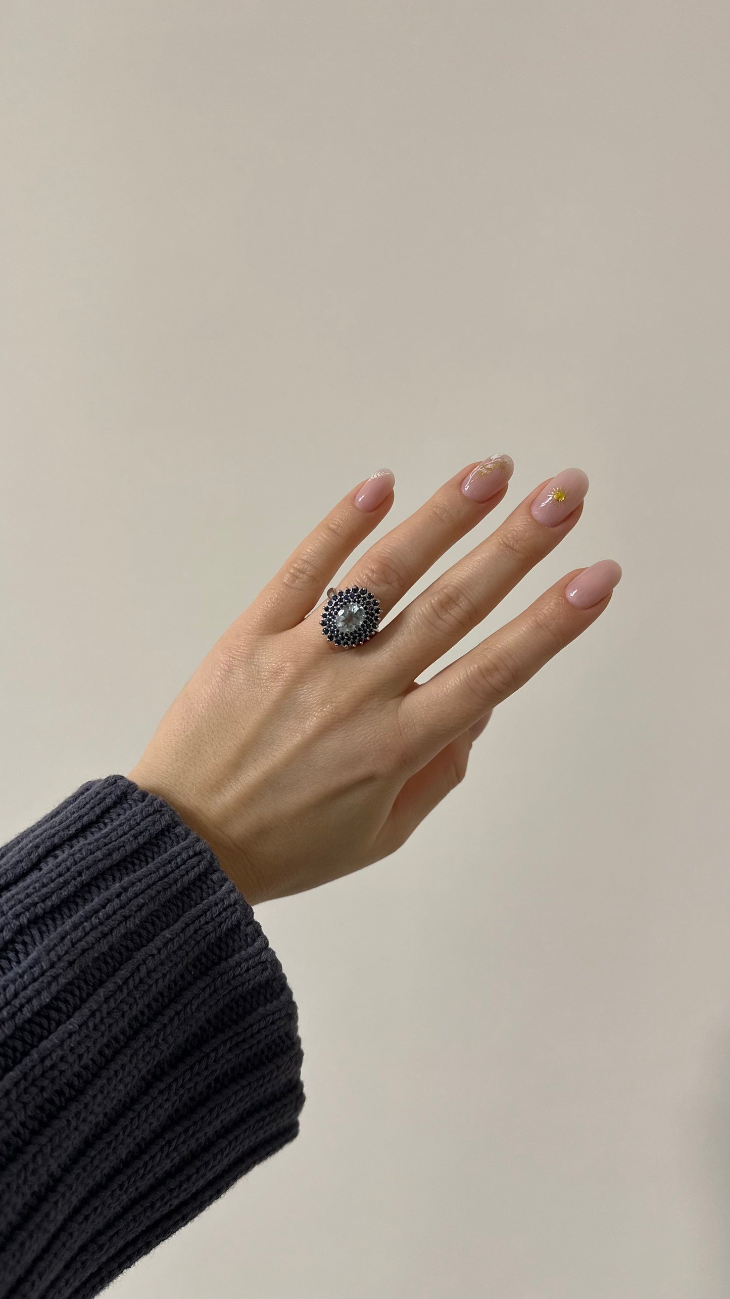 Silver Ring with Aquamarine and Blue Sapphires