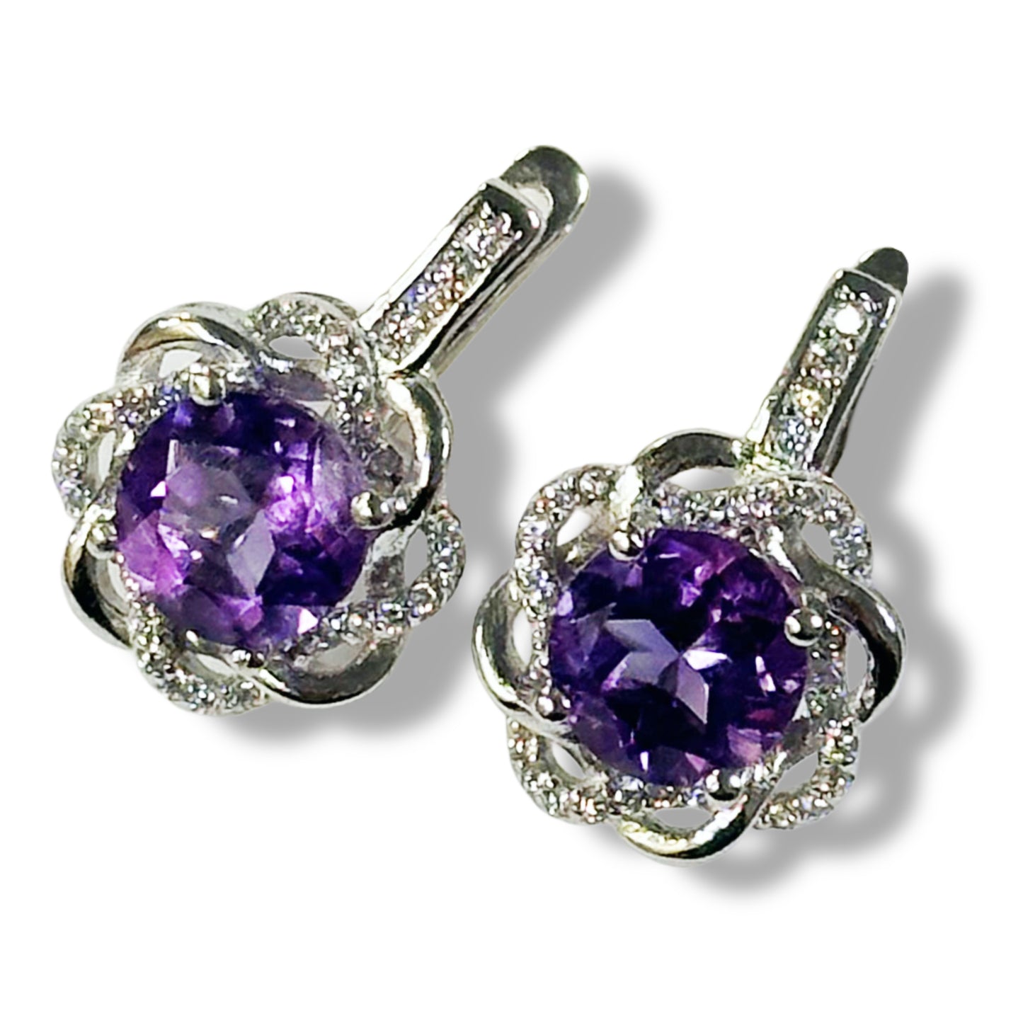 Silver Earrings with Amethysts and Zircons
