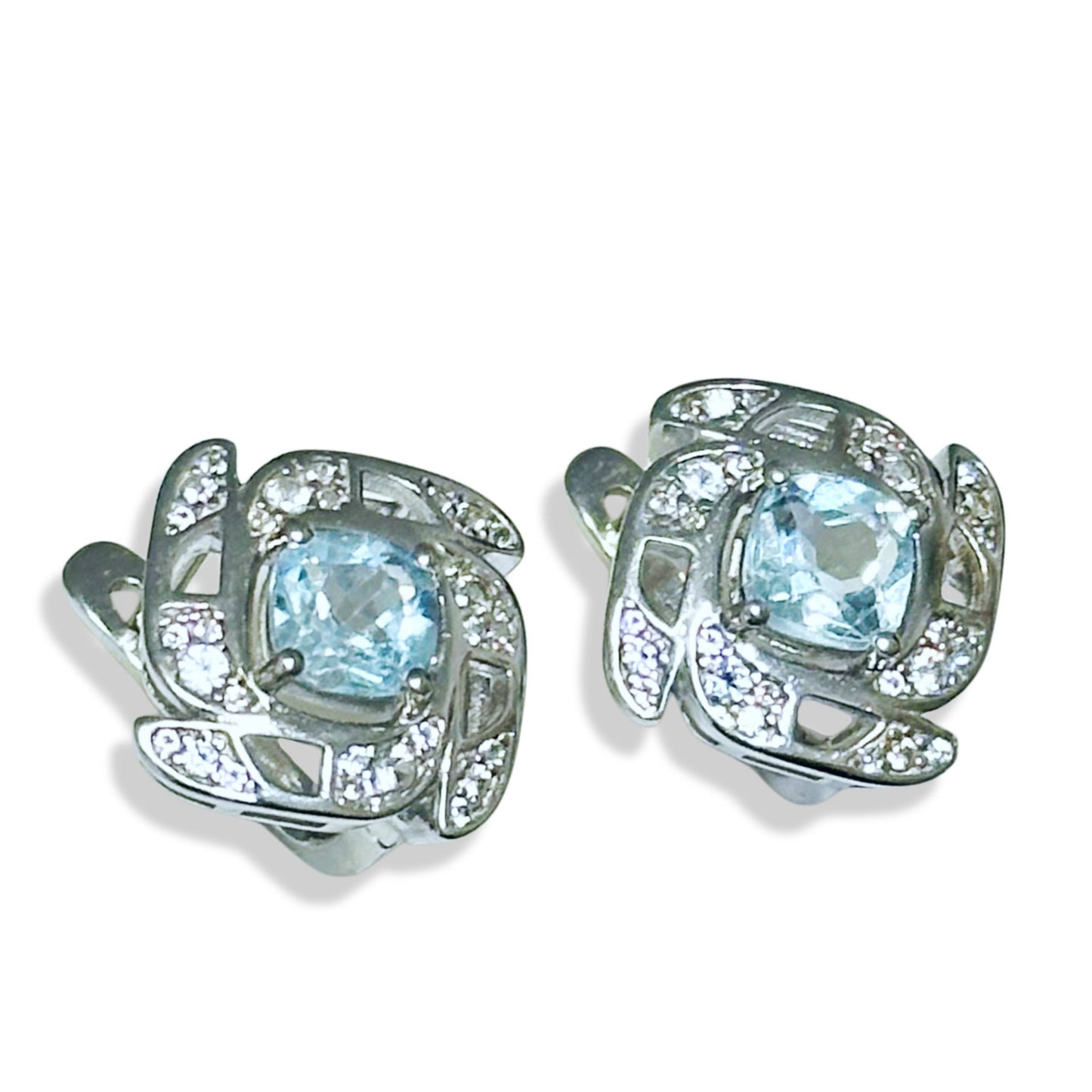 Silver Earrings with Sky Blue Topazes and Zircons