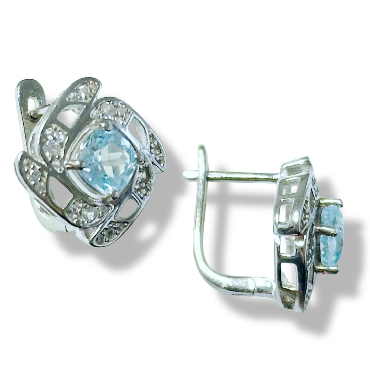 Silver Earrings with Sky Blue Topazes and Zircons
