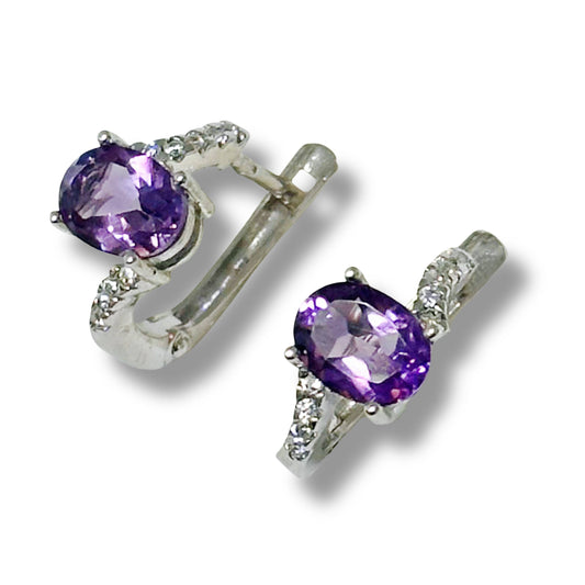 Silver Earrings with Amethysts and Zircons
