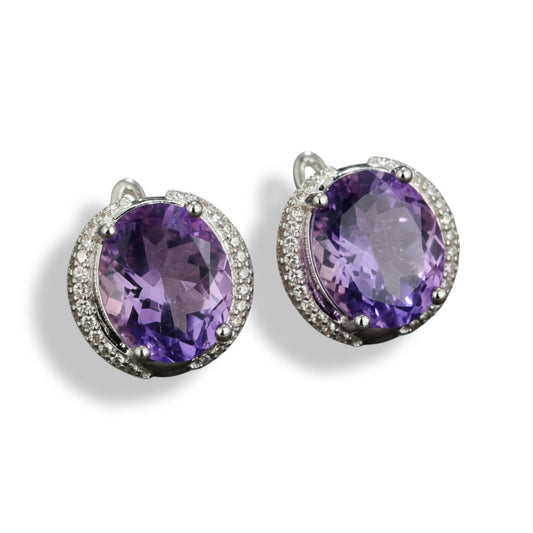 Minimalistic sterling silver earrings with amethysts and zircons