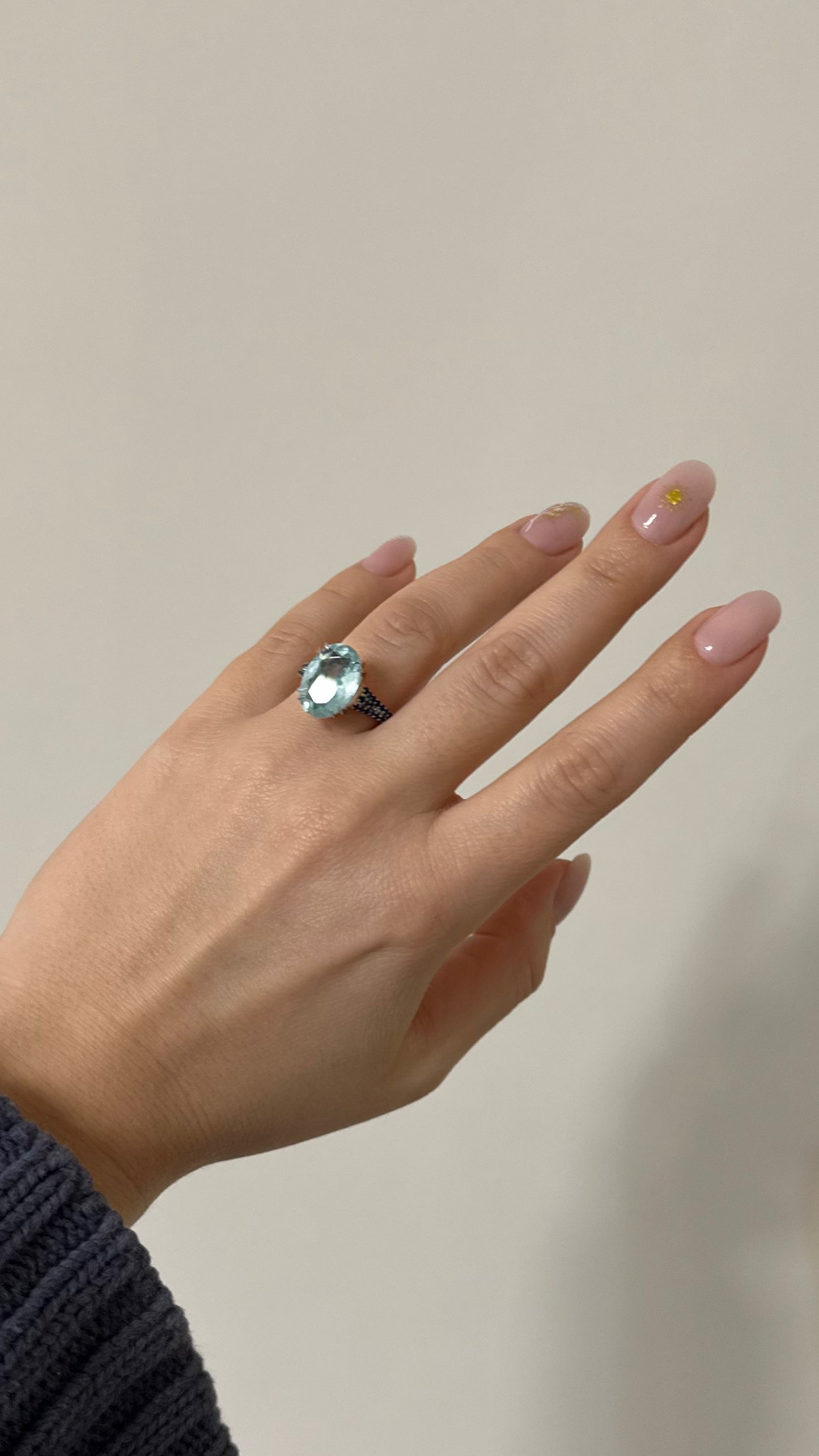 sterling silver ring with aquamarine and blue sapphires