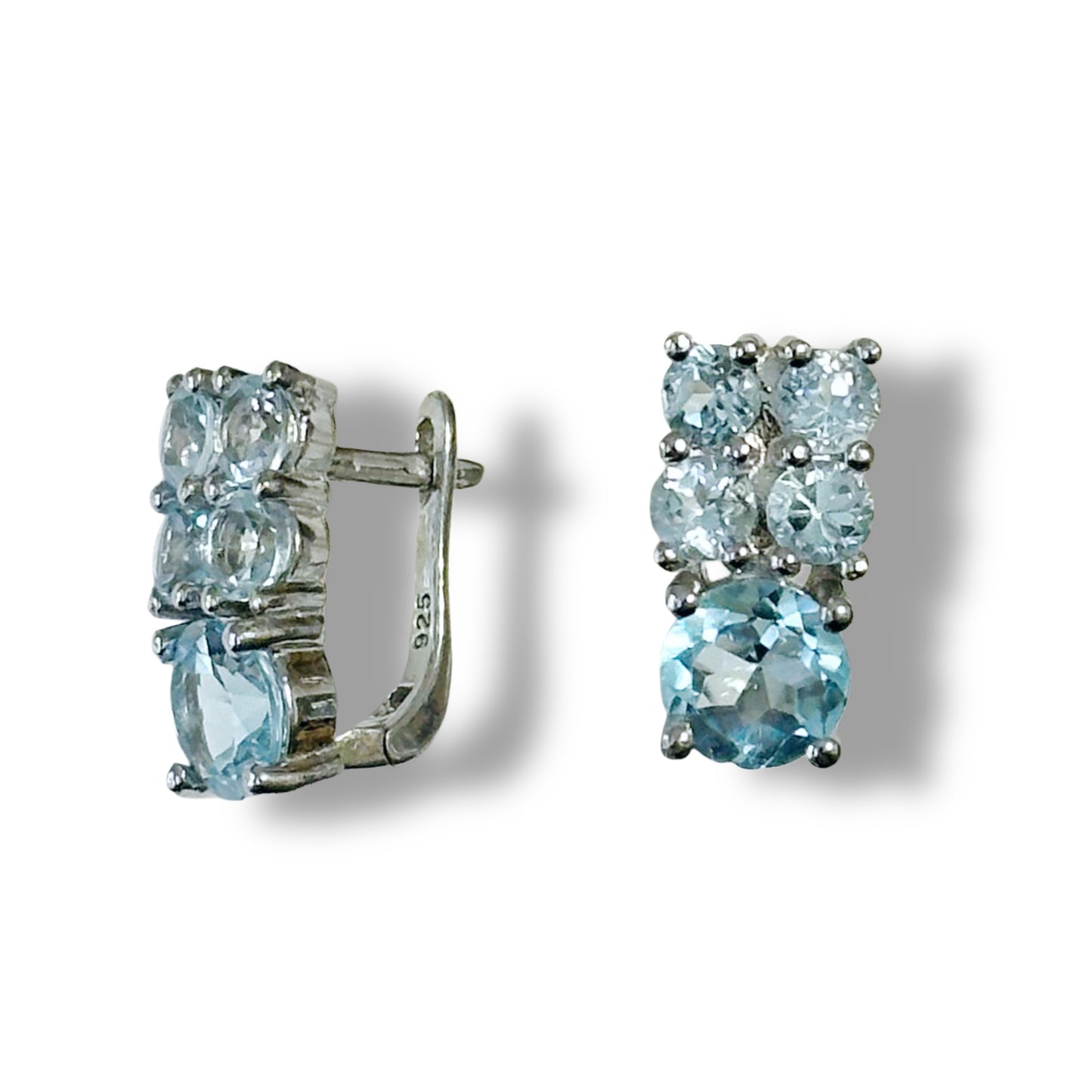 Sterling silver English lock earrings with natural sky-blue topazes