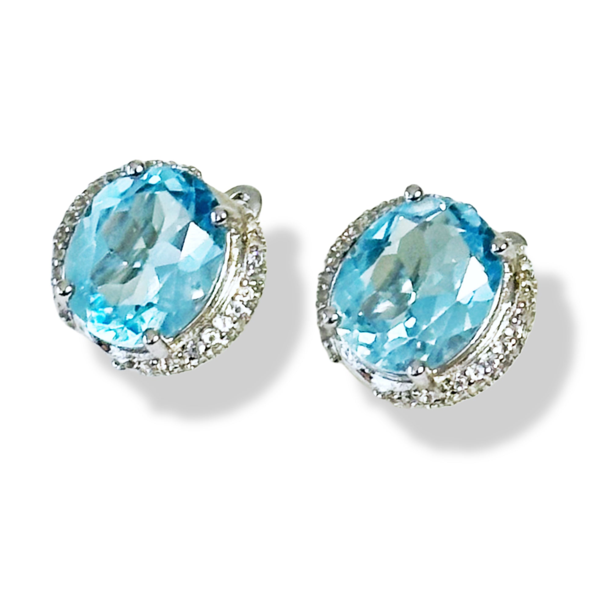 Classic style sterling Silver Earrings with Blue Topazes and Zircons