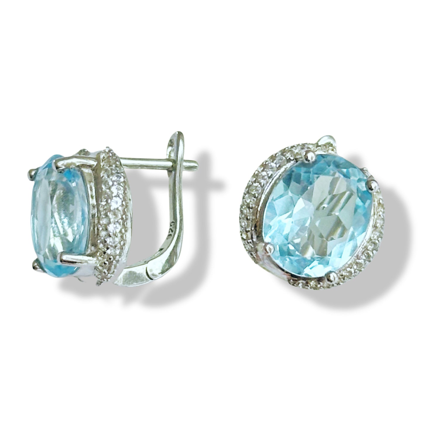 Classic style sterling Silver Earrings with Blue Topazes and Zircons