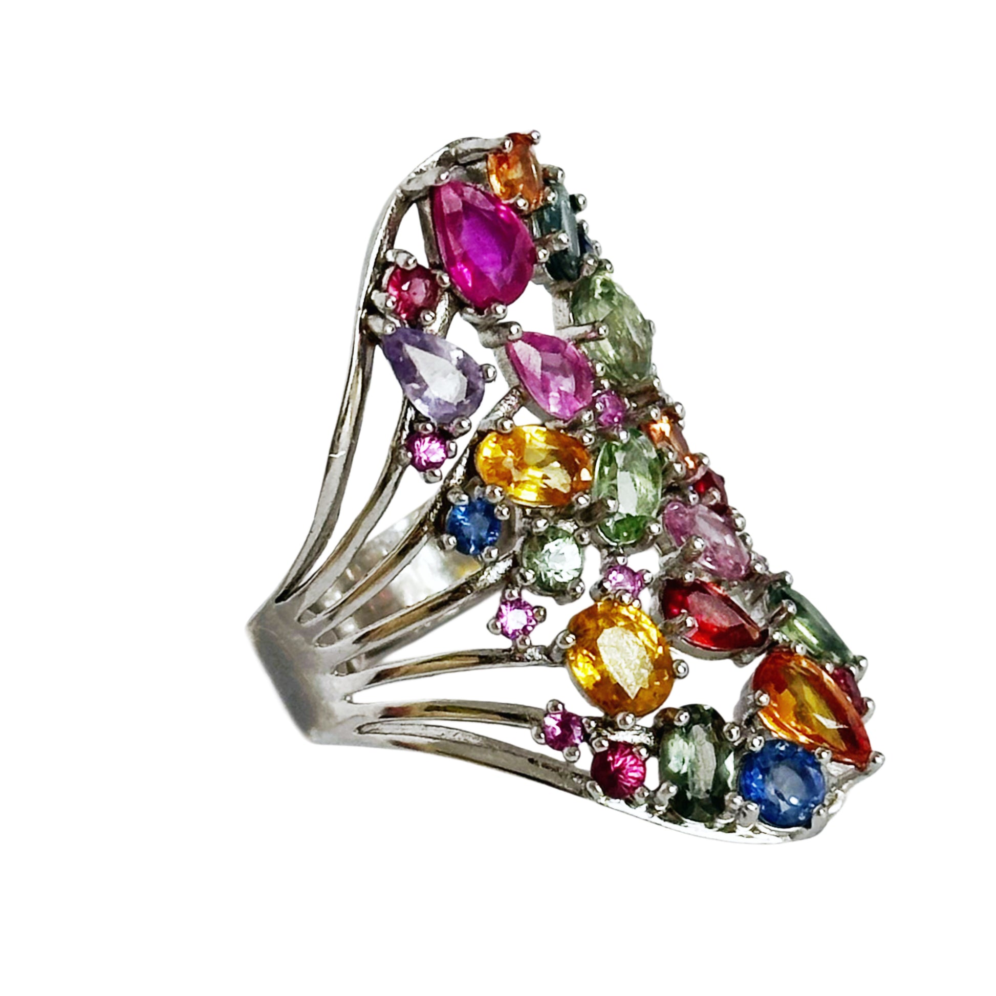 Silver Ring with Multicoloured Sapphires and Rubies
