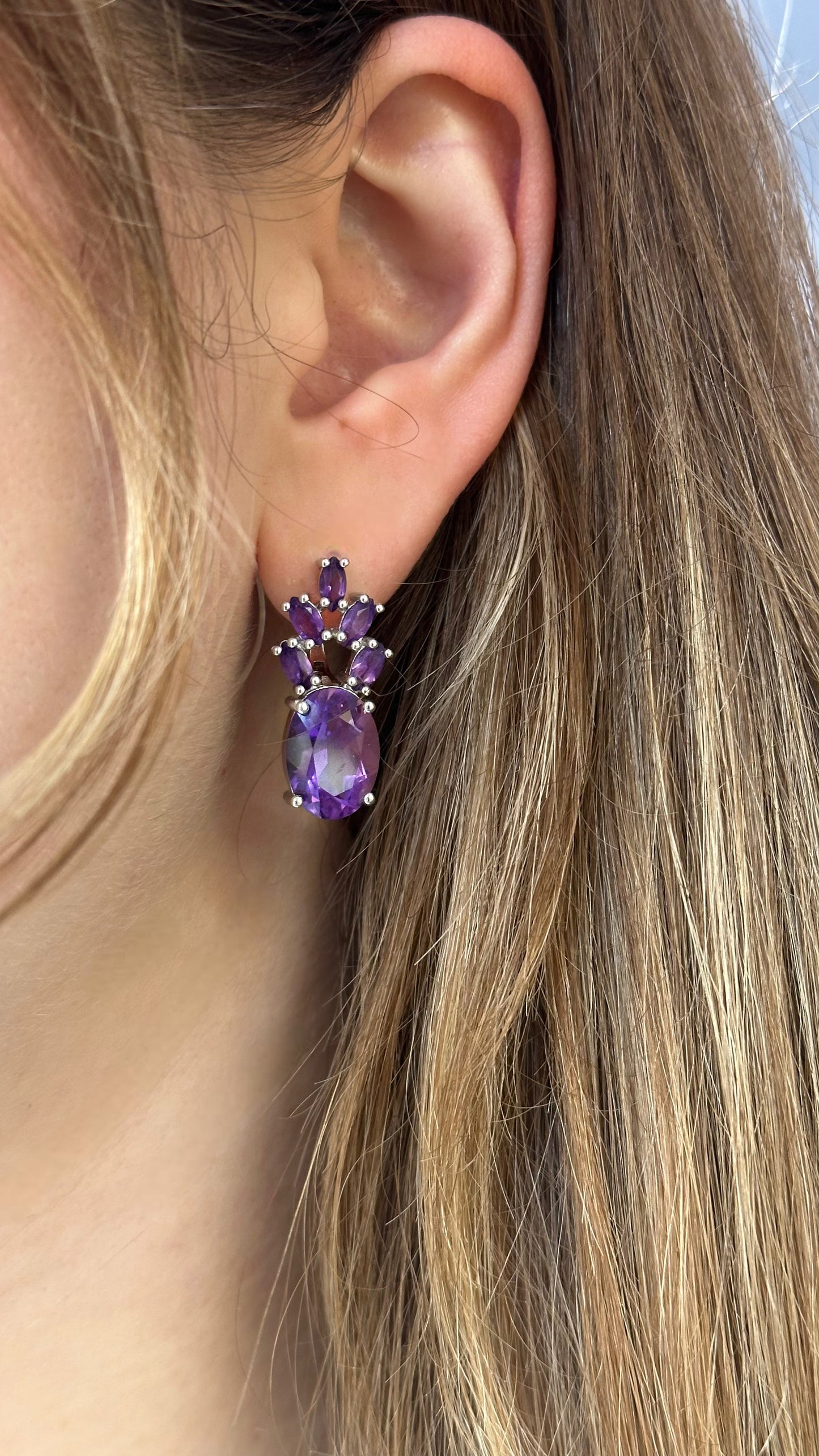 sterling silver earrings with amethysts, purple gemstone earrings 
