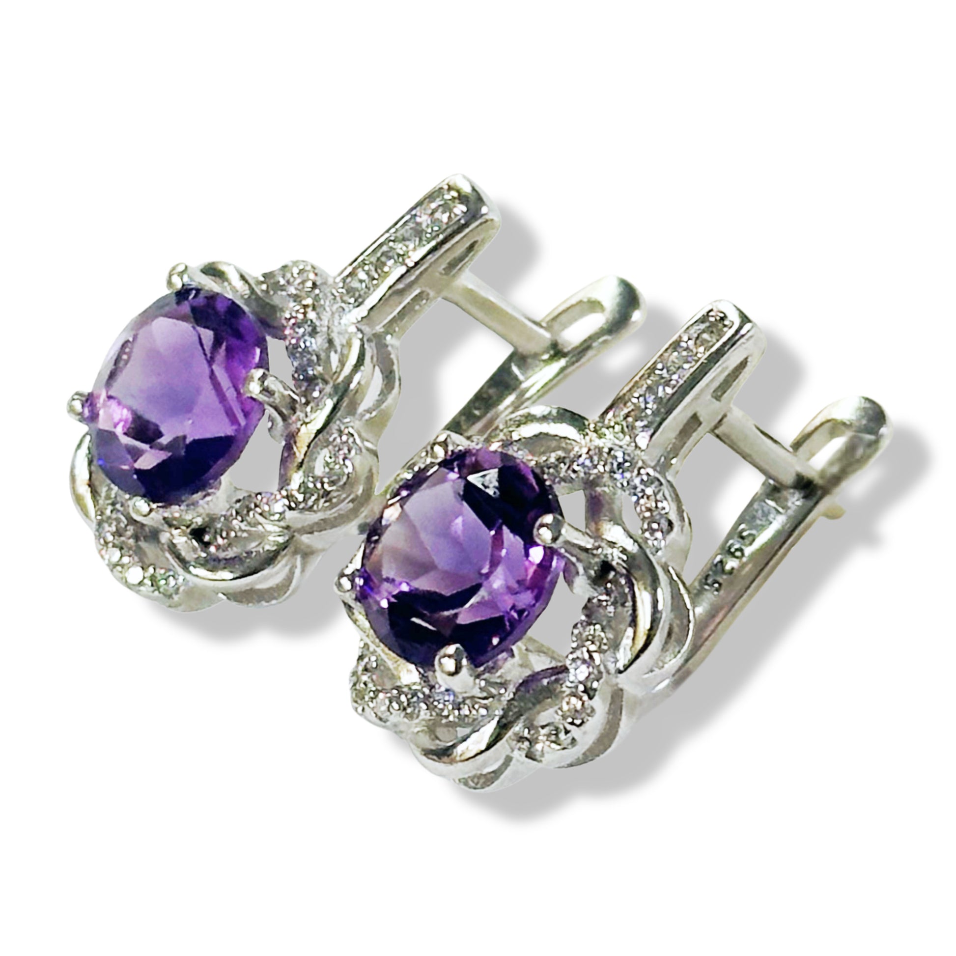 Silver Earrings with Amethysts and Zircons