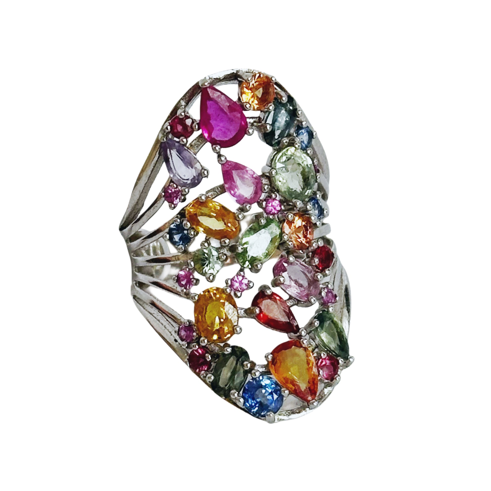 Silver Ring with Multicolored Sapphires and Rubies