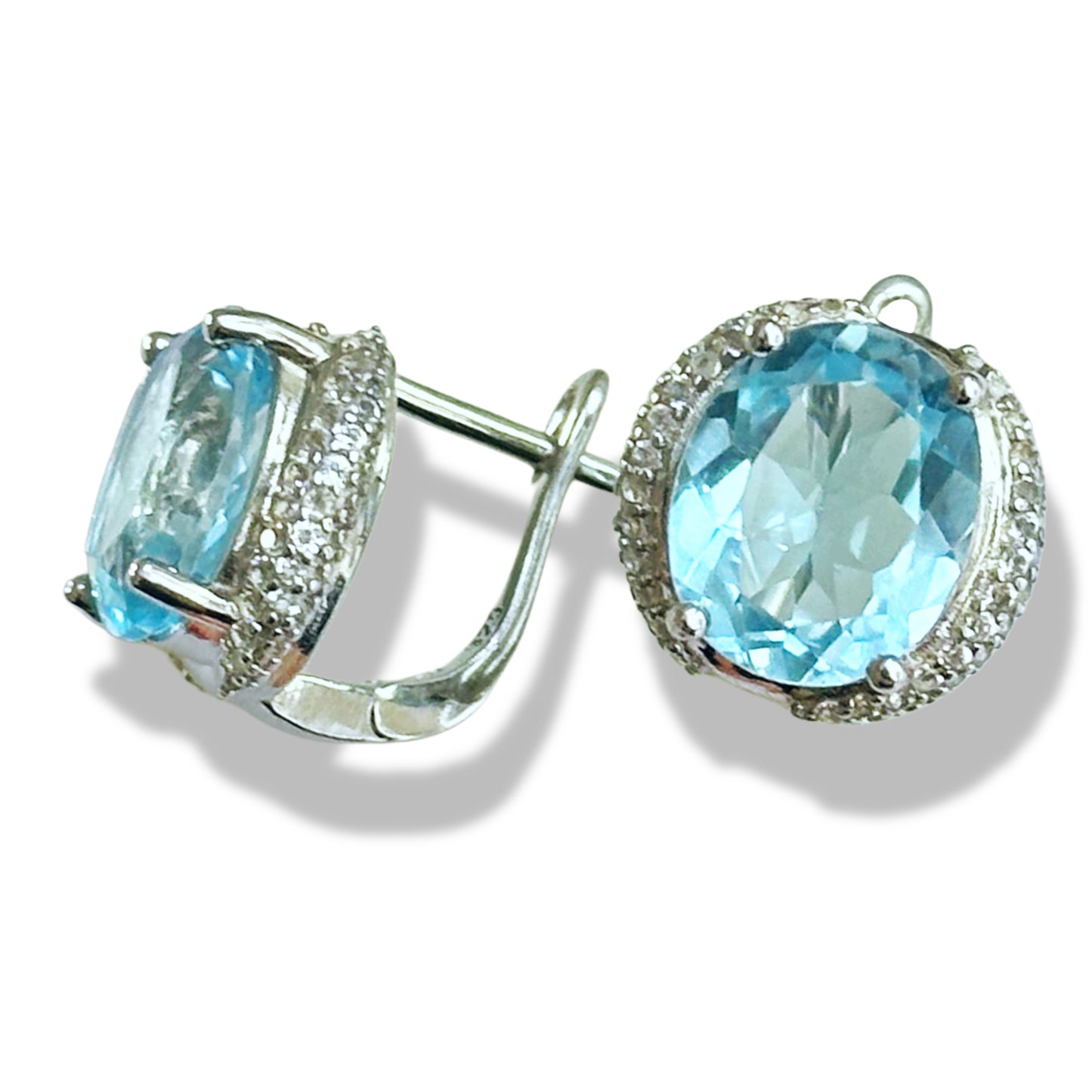 Classic style sterling Silver Earrings with Blue Topazes and Zircons
