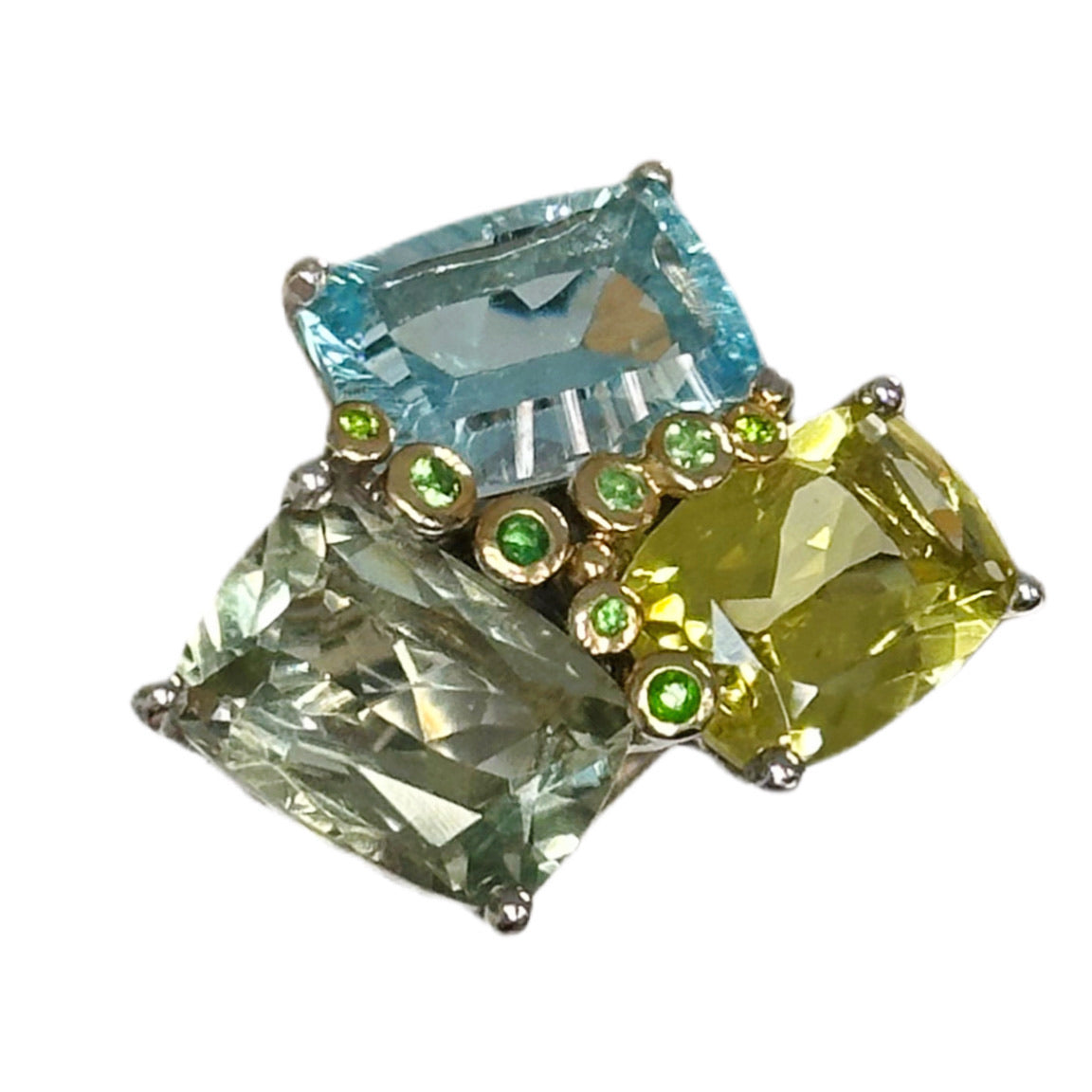 silver ring with topaz, citrine and prasiolite