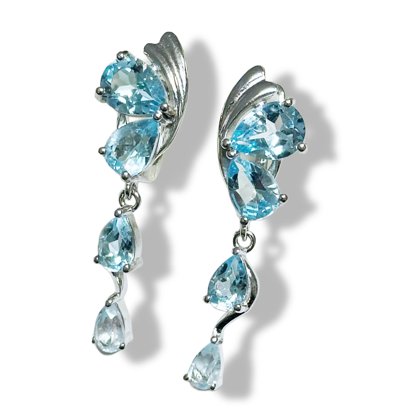 Butterfly wing Sterling silver English lock earrings with natural blue topazes