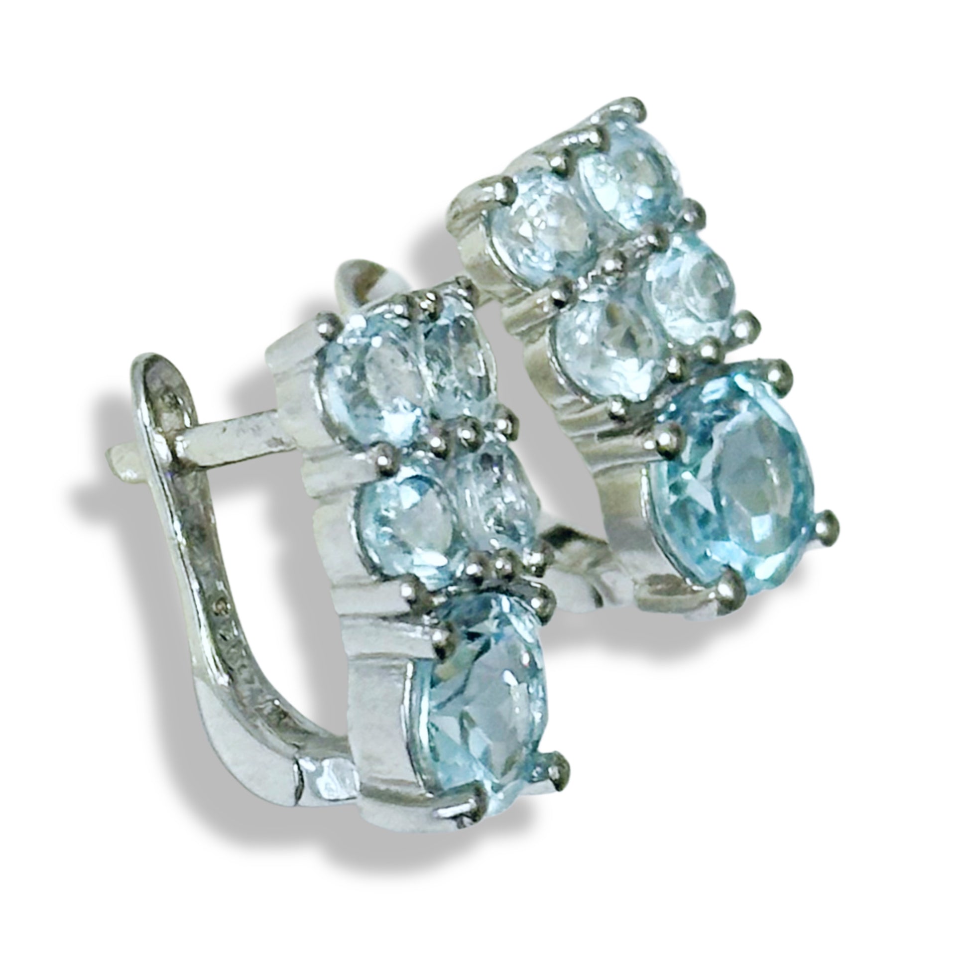 Sterling silver English lock earrings with natural sky-blue topazes