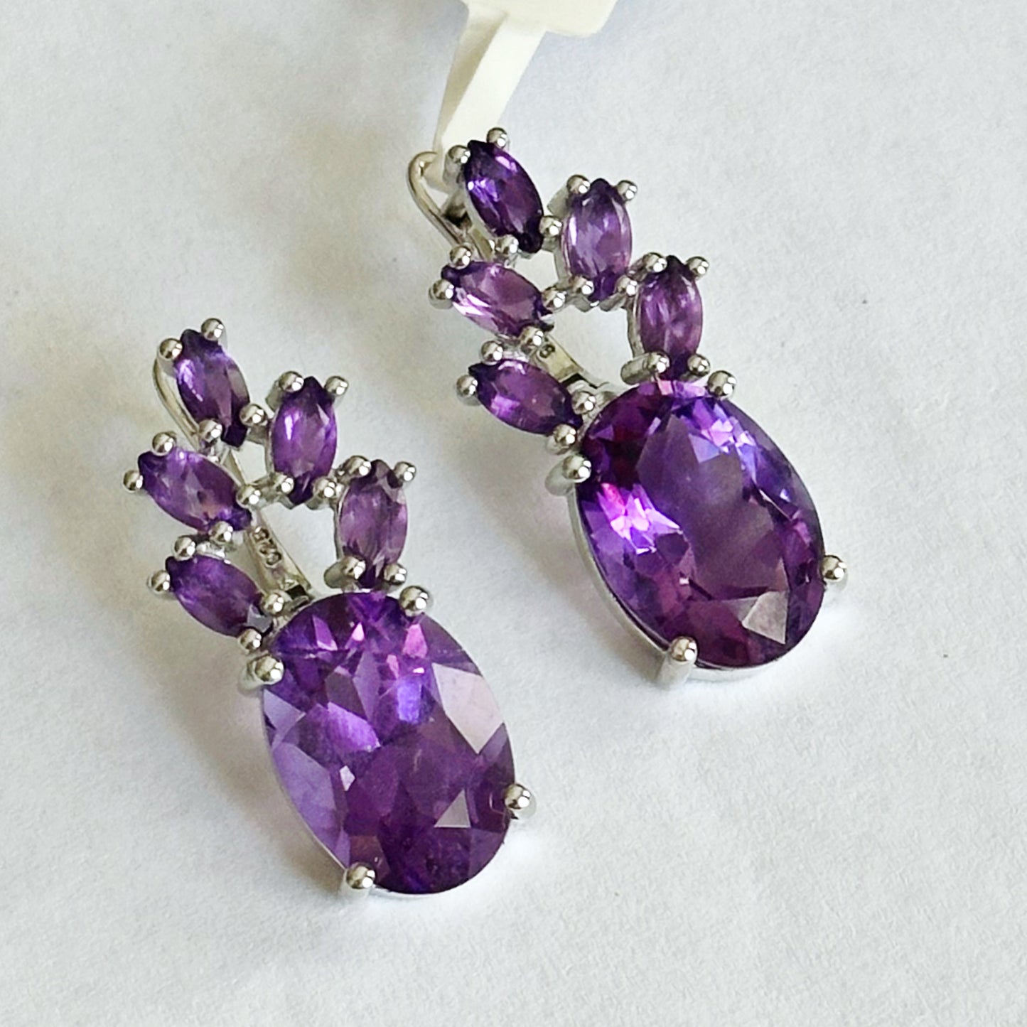 sterling silver earrings with amethysts, purple gemstone earrings 
