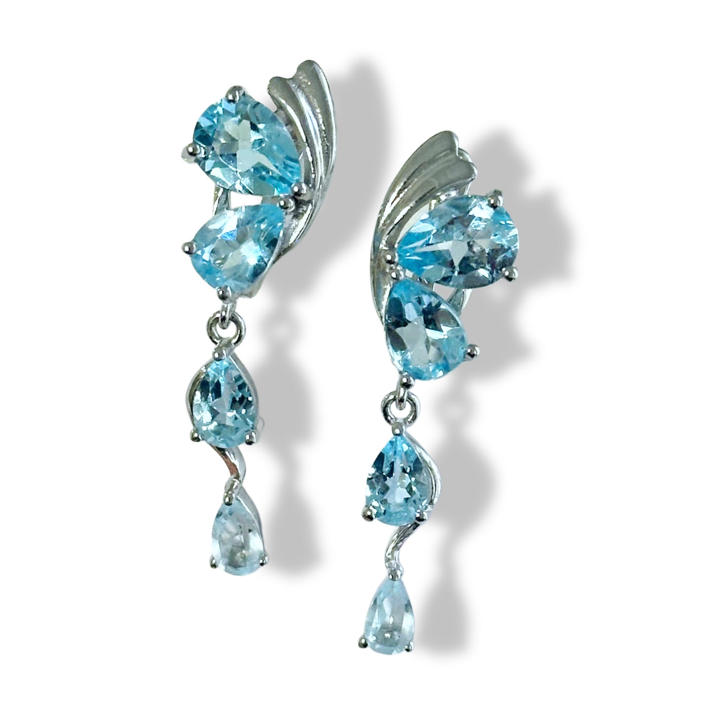 Butterfly wing Sterling silver English lock earrings with natural blue topazes
