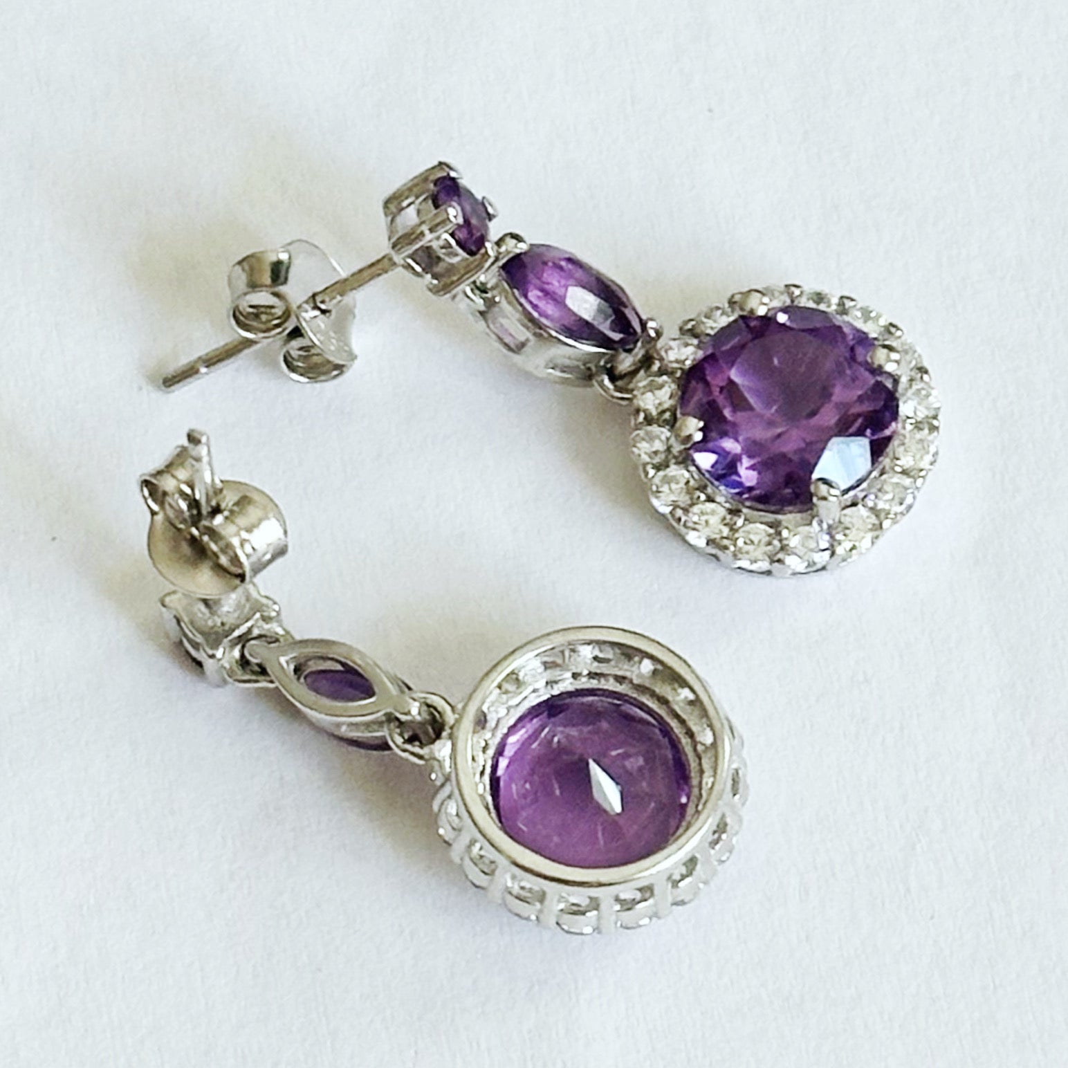 Dainty sterling silver earrings with amethysts and zircons