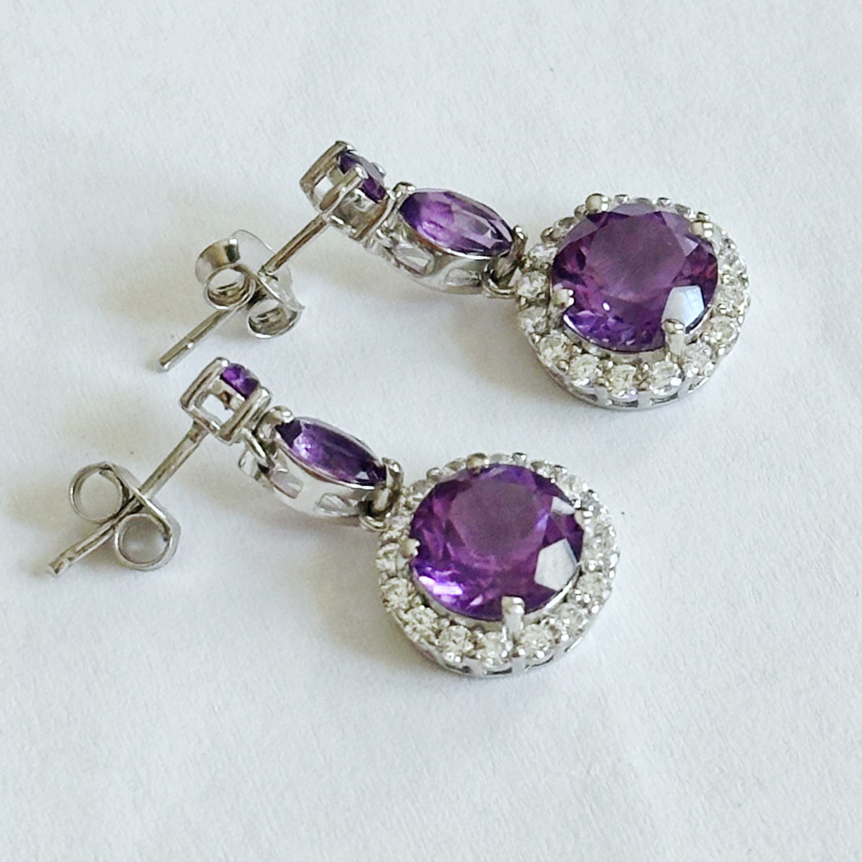 Dainty sterling silver earrings with amethysts and zircons