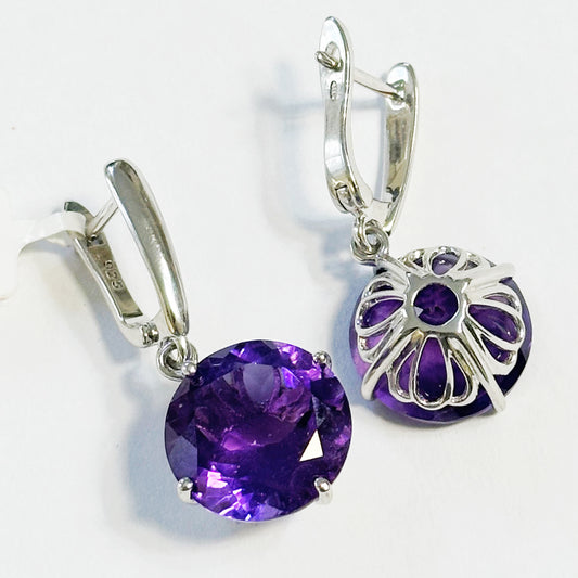 Sterling silver rhodium plated earrings with amethysts