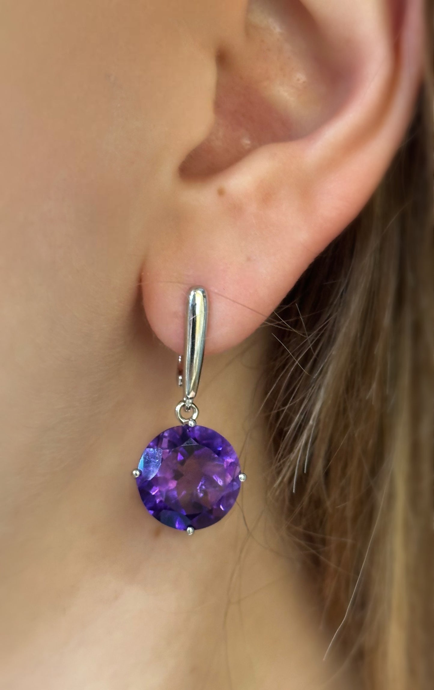 Sterling silver rhodium plated earrings with amethysts
