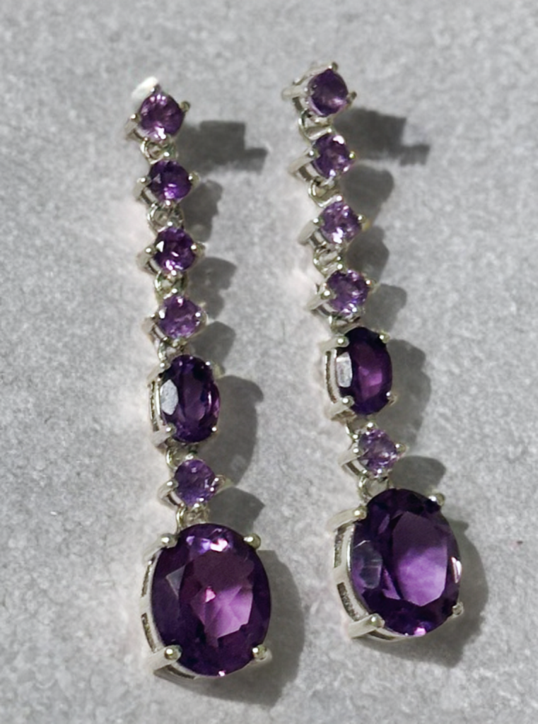 Sterling silver dangle earrings with amethysts