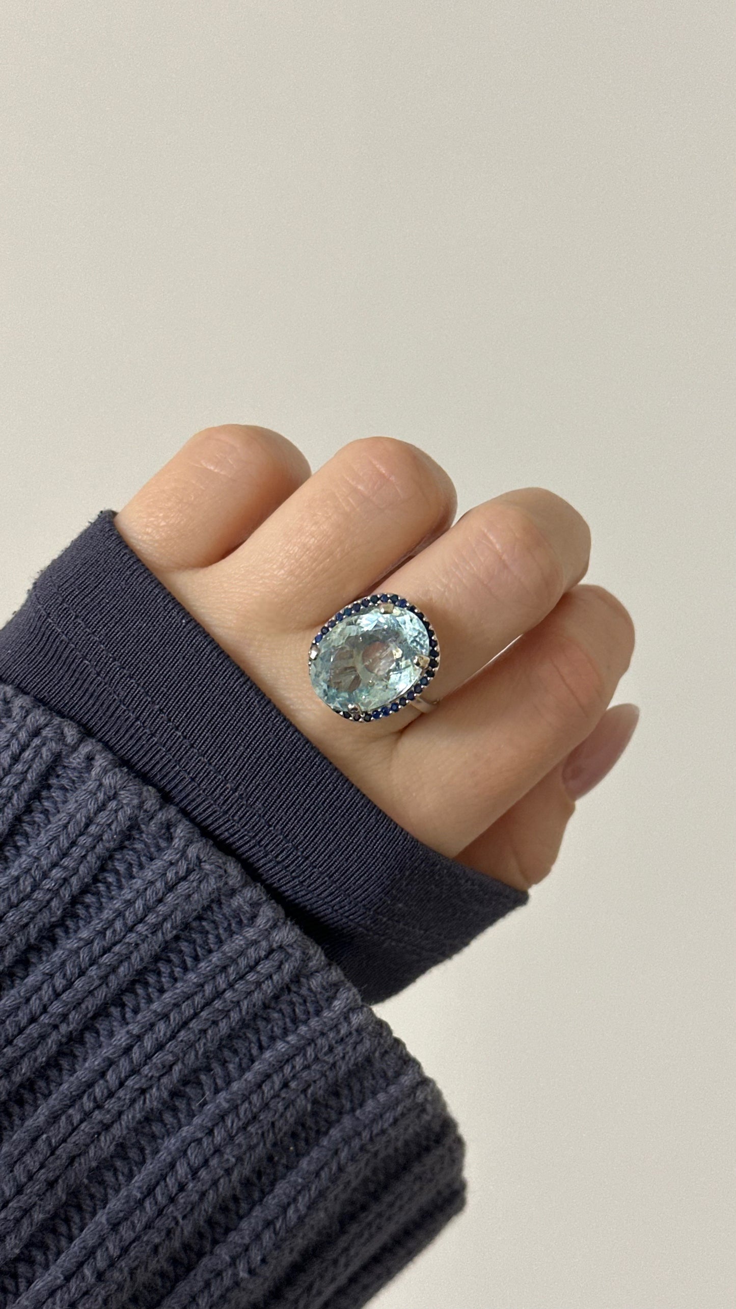 Silver Ring with Aquamarine and Blue Sapphires
