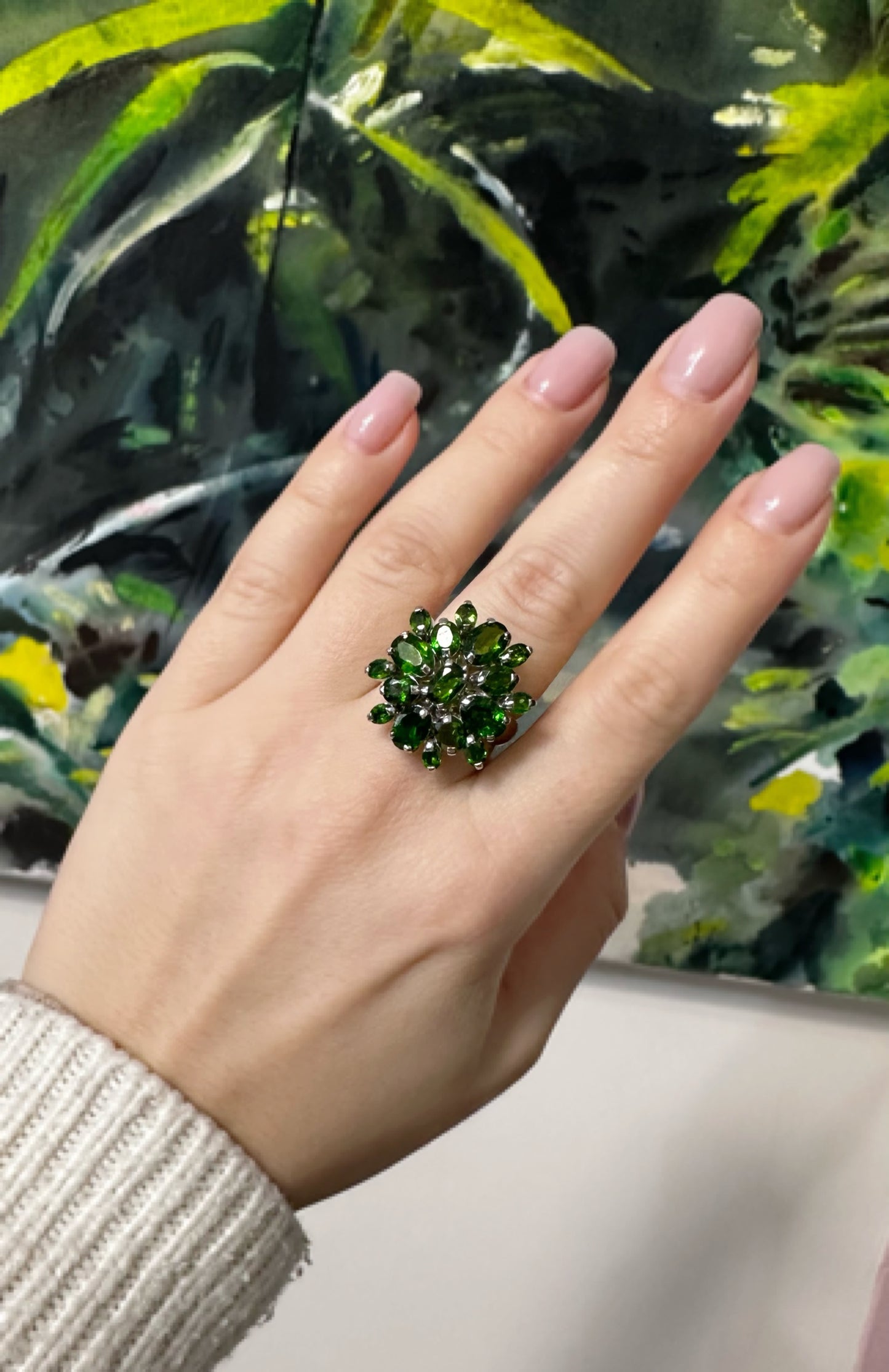 sterling silver ring with chrome diopsides