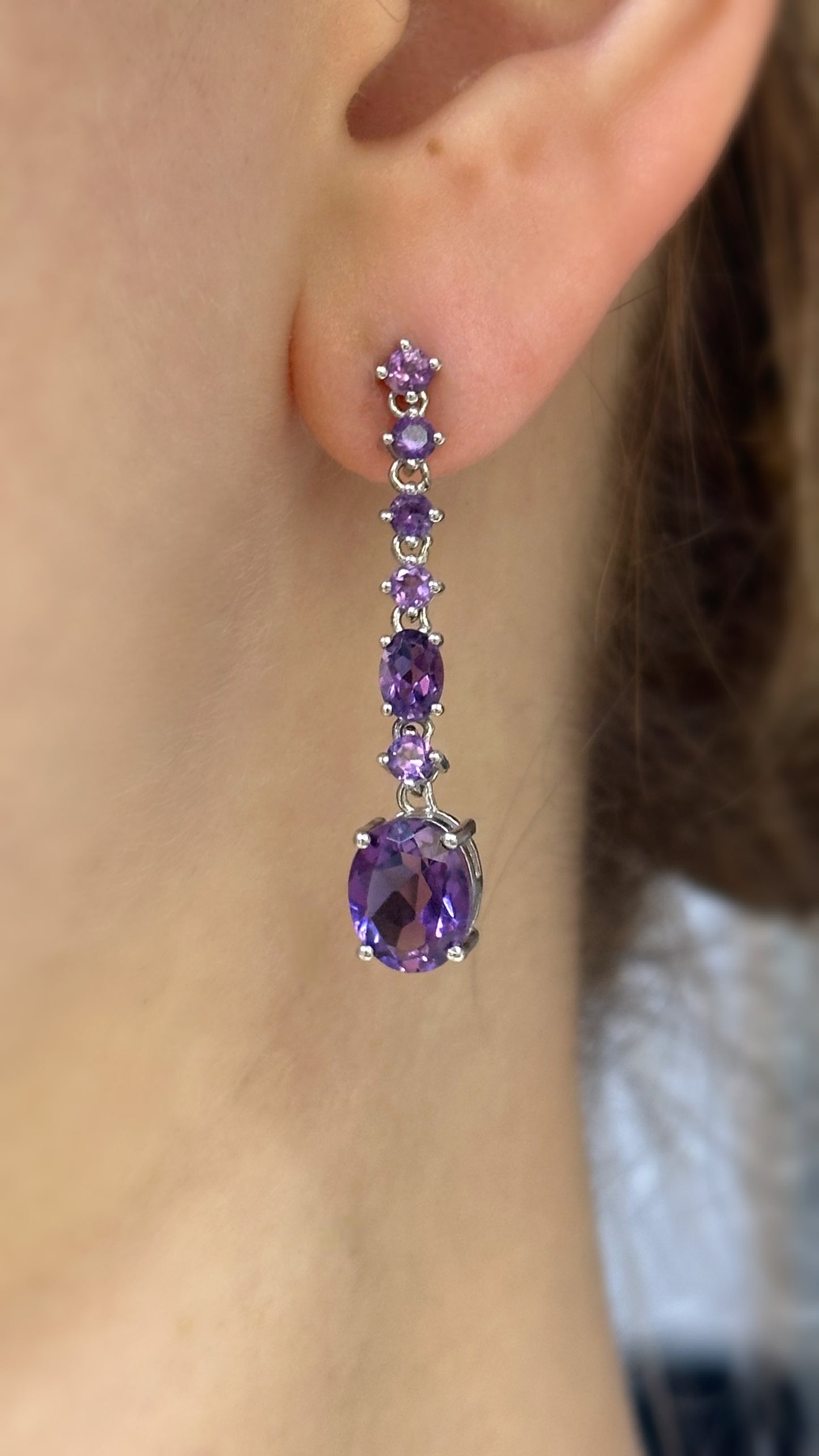 Sterling silver dangle earrings with amethysts