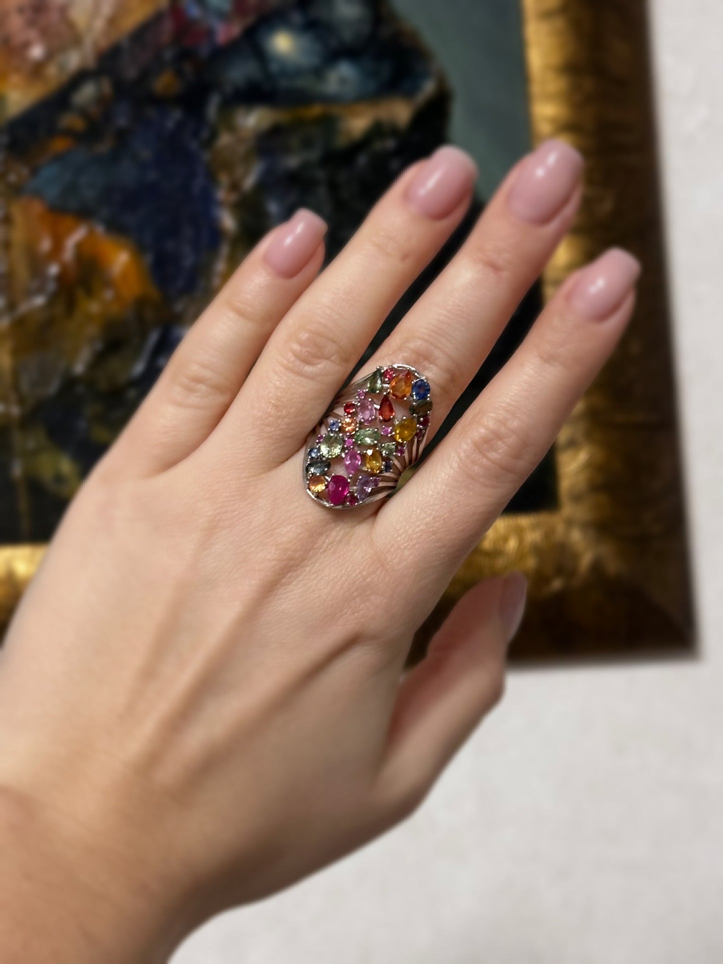 Silver Ring with Multicolored Sapphires and Rubies