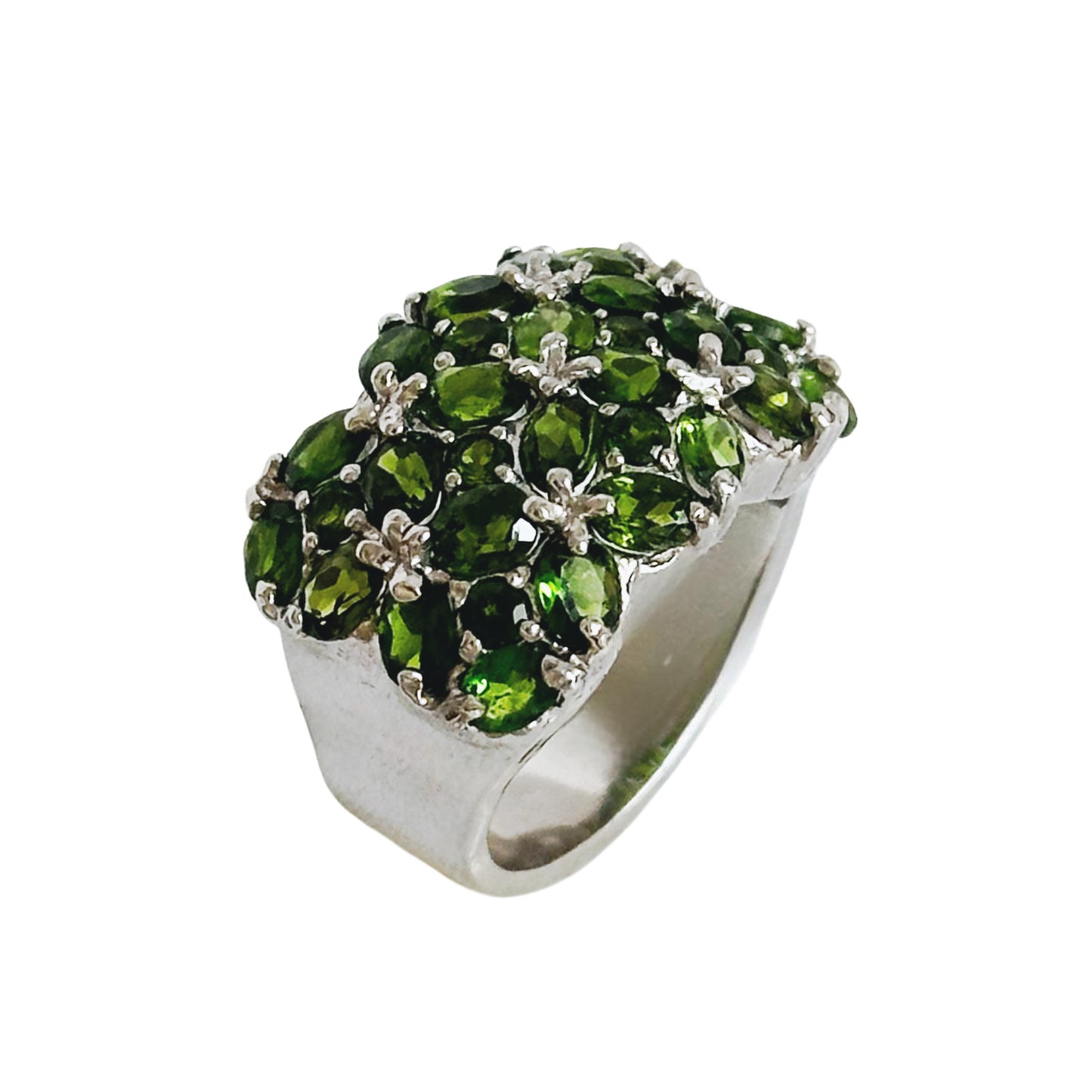 Silver Ring with Chrome Diopsides