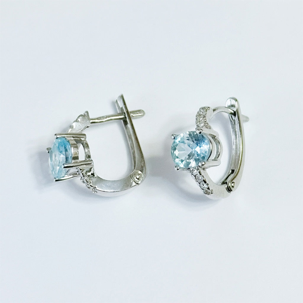 Silver Earrings with Sky Blue Topazes and Zircons