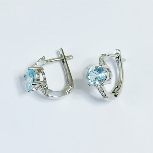 Silver Earrings with Sky Blue Topazes and Zircons