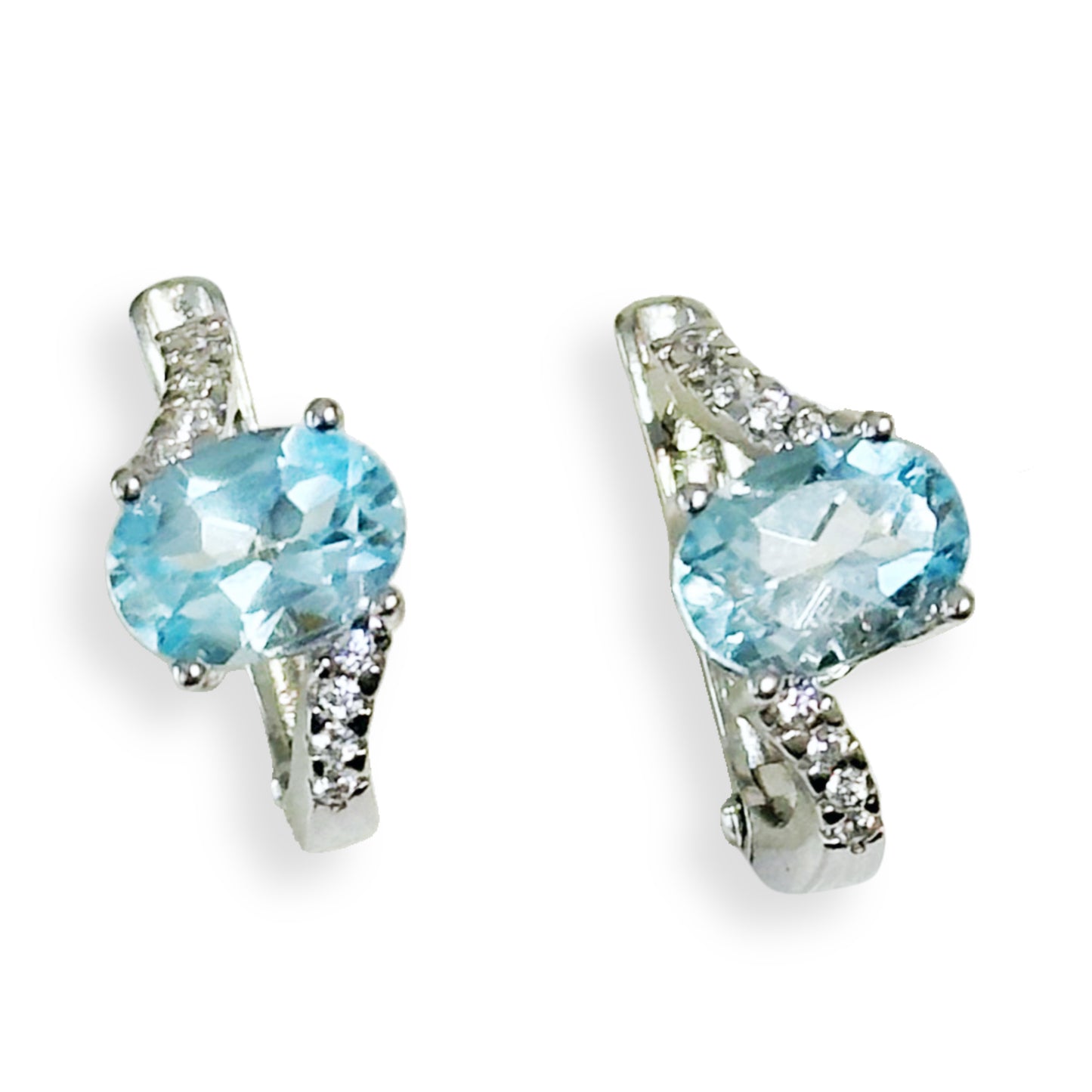 Silver Earrings with Sky Blue Topazes and Zircons
