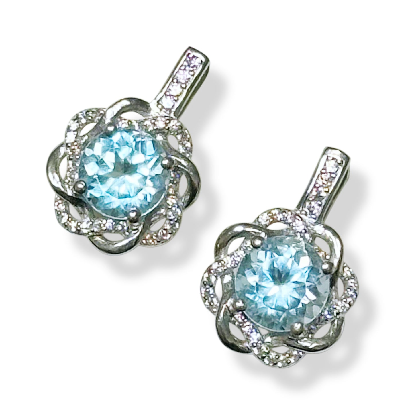 Silver Earrings with Blue Topazes and Zircons