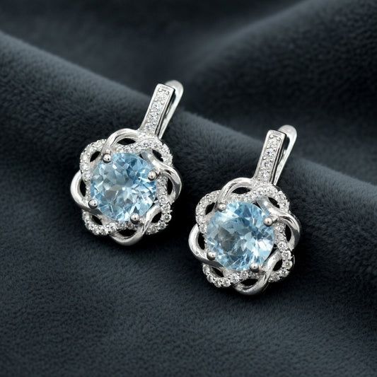 Silver Earrings with Blue Topazes and Zircons