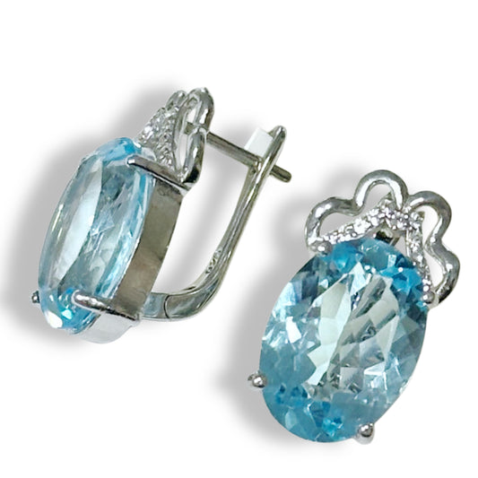 Silver Earrings with Blue Topazes and Zircons