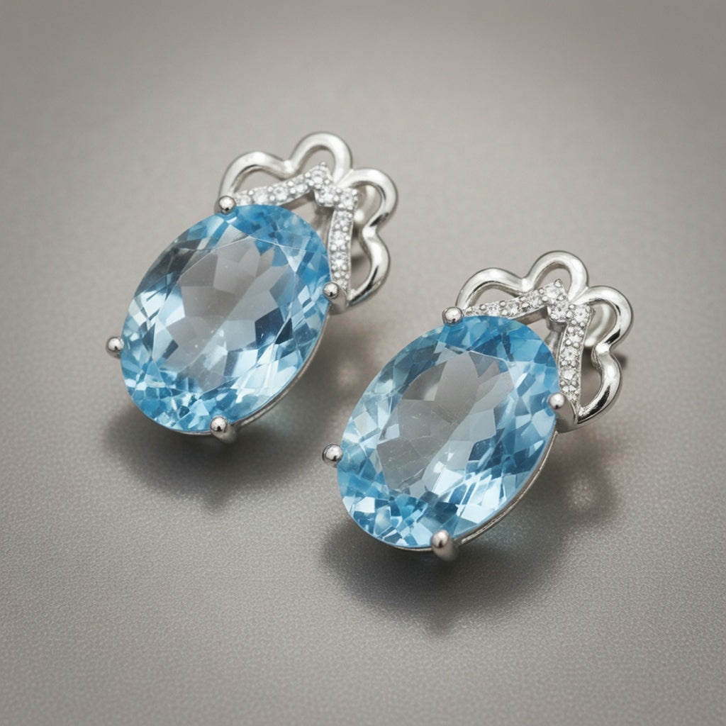 Silver Earrings with Blue Topazes and Zircons