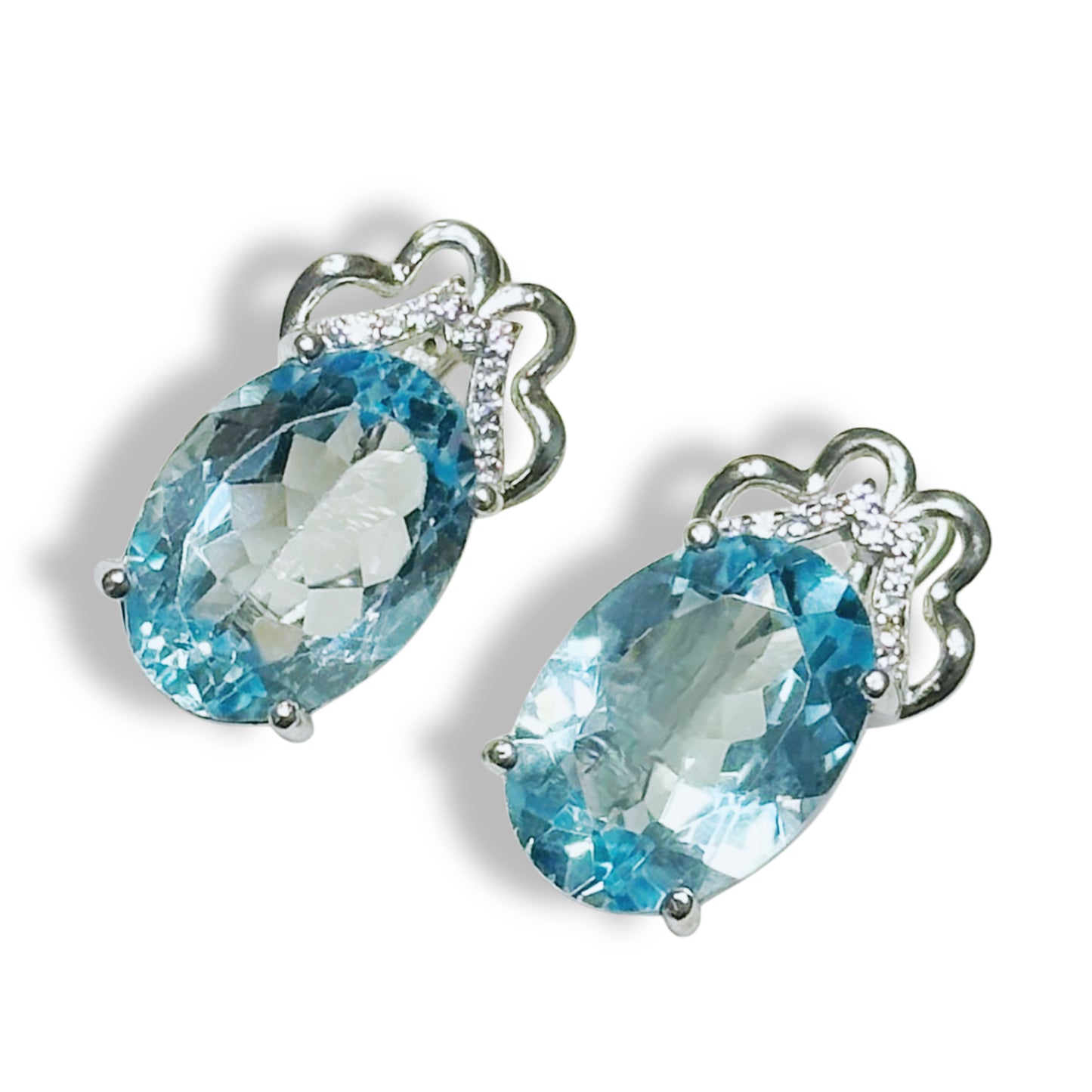 Silver Earrings with Blue Topazes and Zircons
