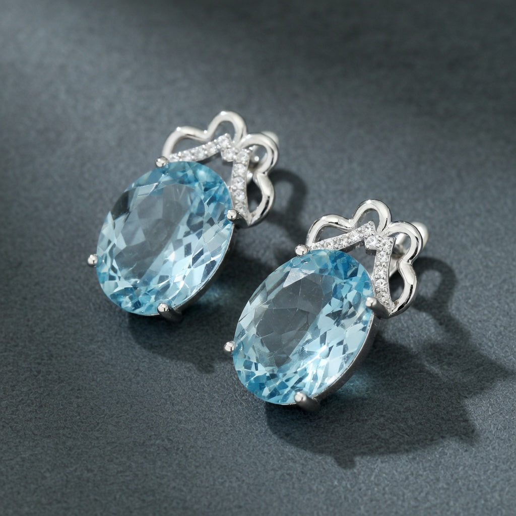 Silver Earrings with Blue Topazes and Zircons