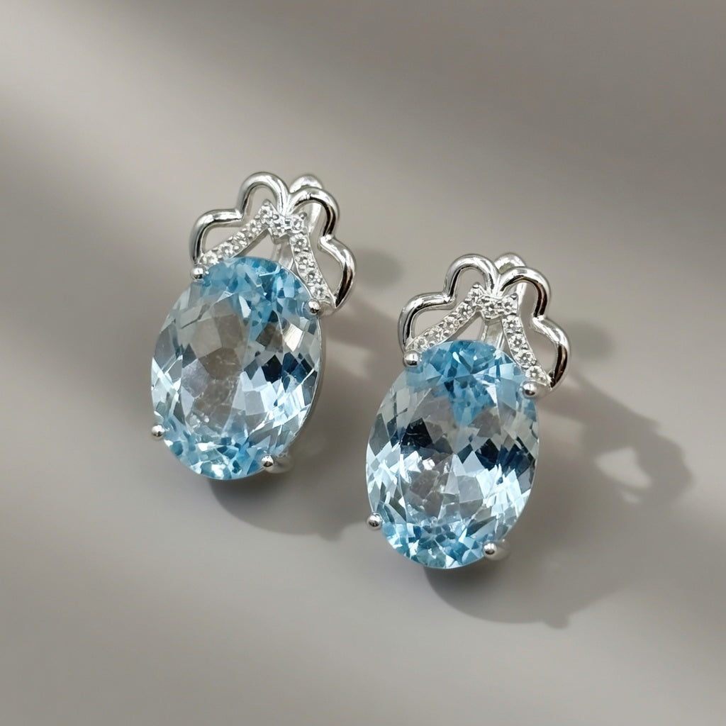 Silver Earrings with Blue Topazes and Zircons
