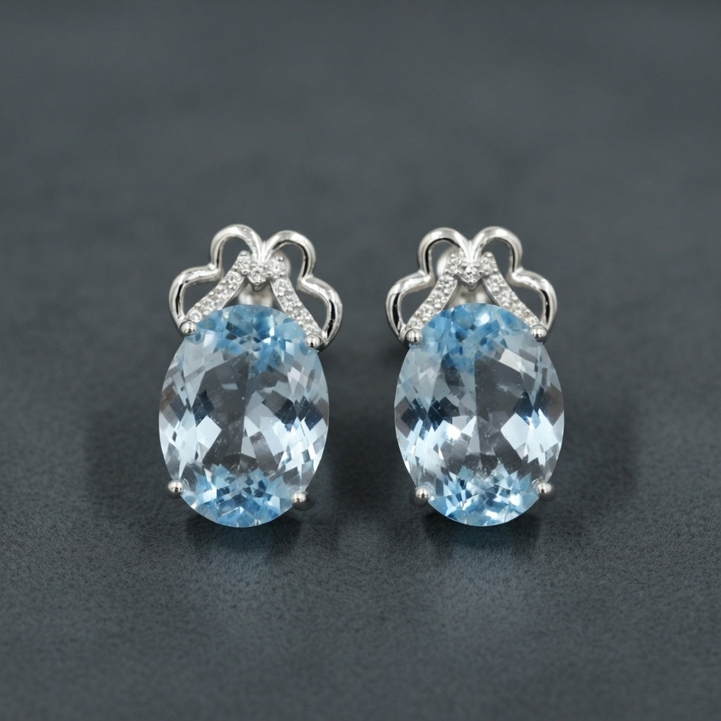 Silver Earrings with Blue Topazes and Zircons
