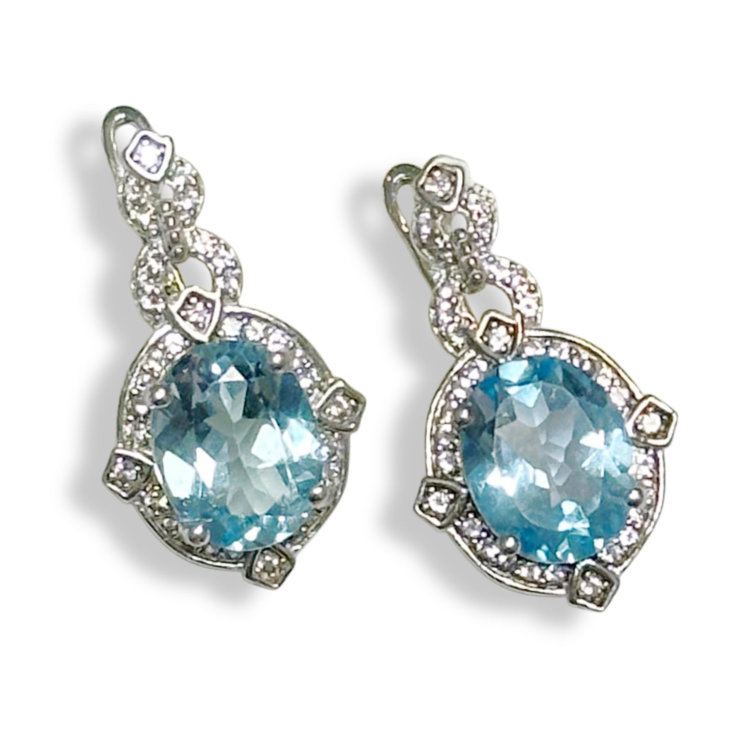 Silver Earrings with Blue Topazes and Zircons