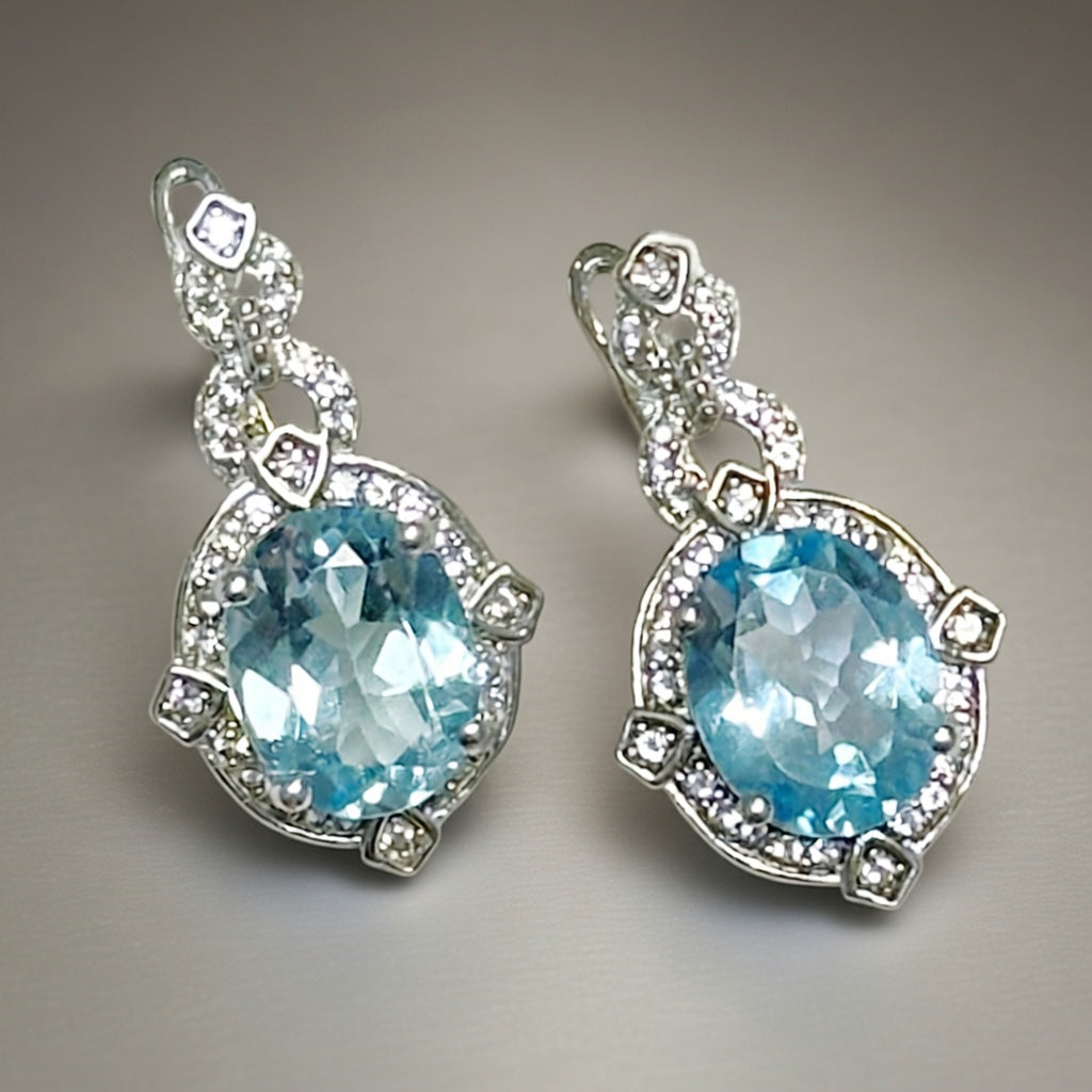 Silver Earrings with Blue Topazes and Zircons