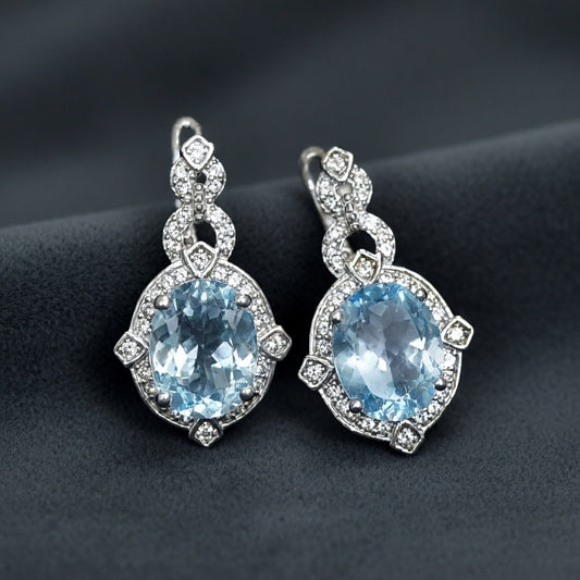 Silver Earrings with Blue Topazes and Zircons