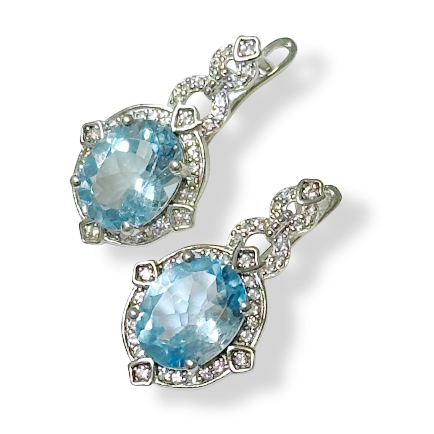 Silver Earrings with Blue Topazes and Zircons